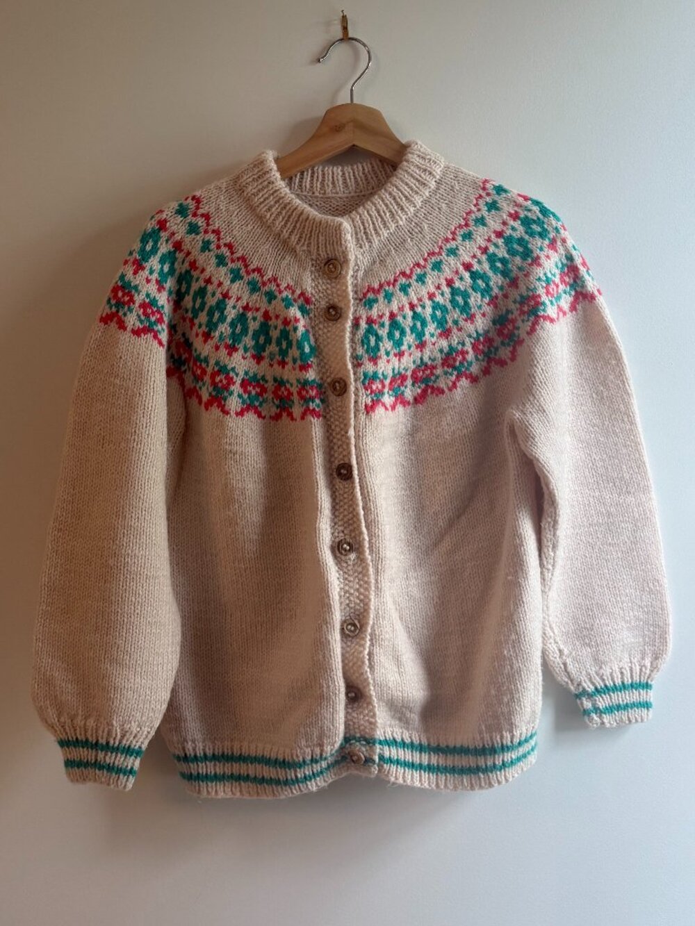 Handknit Fair Isle Yoke Cardigan